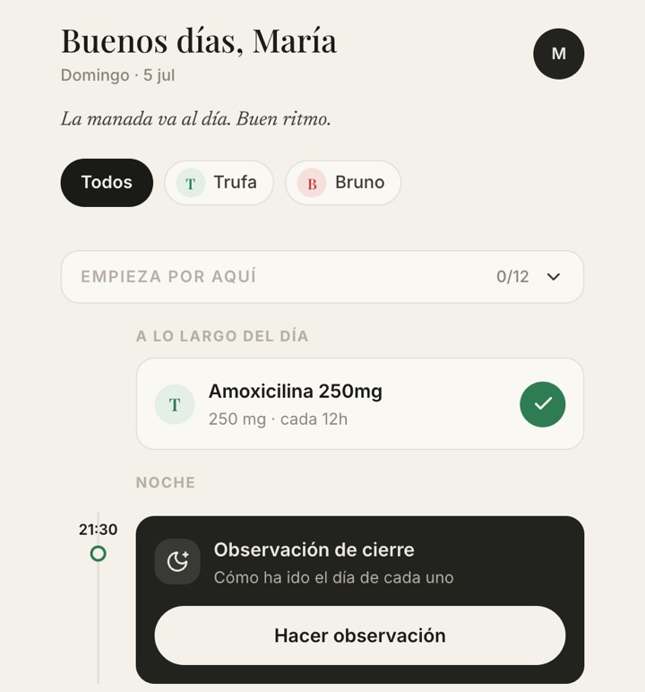 La pantalla Hoy con el día por delante
