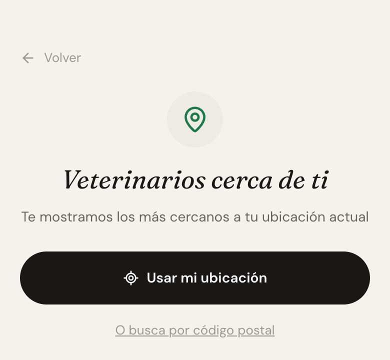 La pantalla de veterinarios cercanos en Wuuf